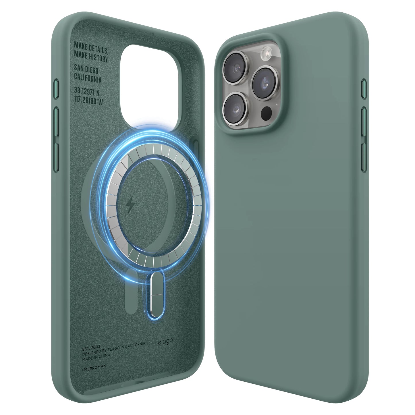 เคส Elago iPhone 15 Pro Max with Magnetic Silicone Midnight Green